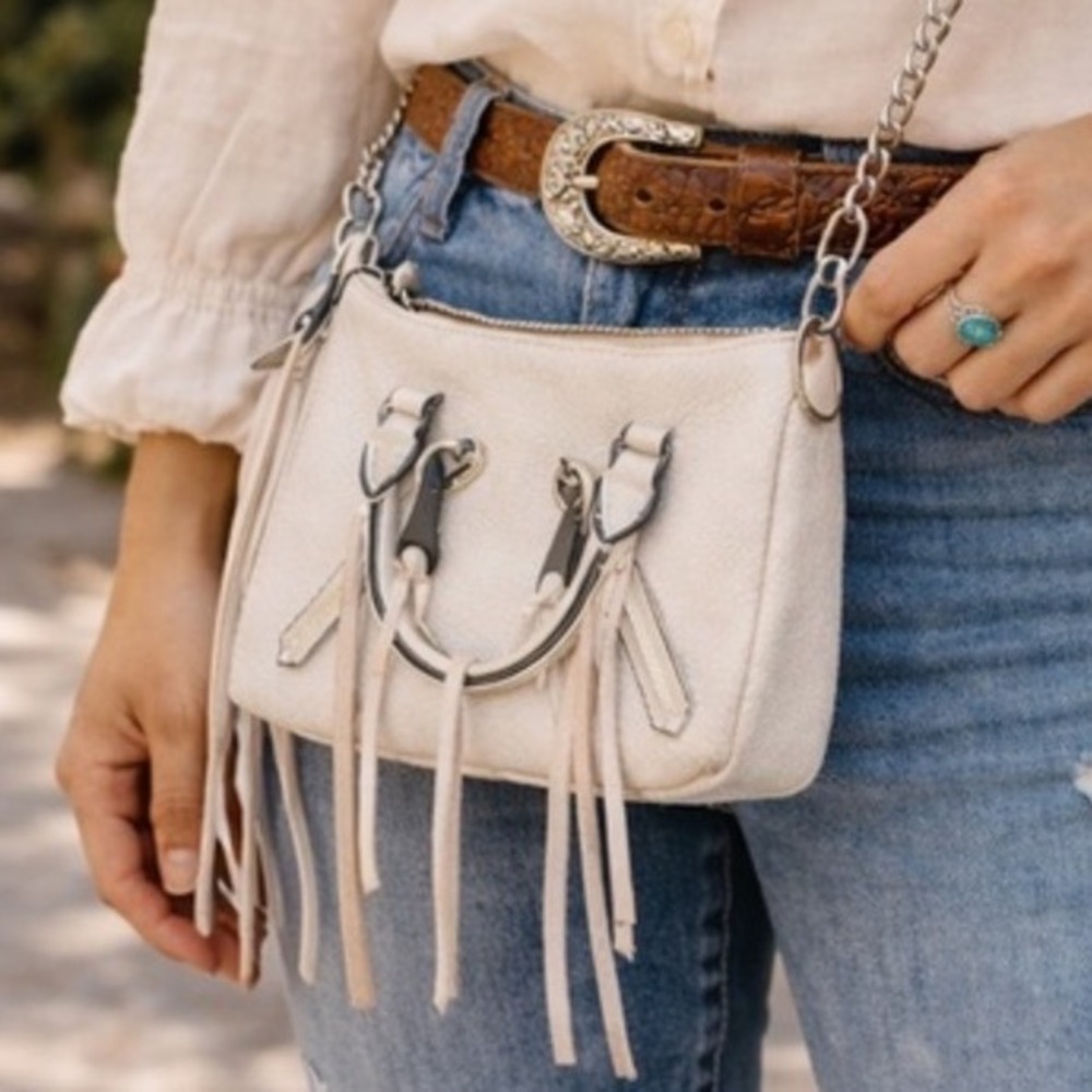 Rebecca Minkoff Mini MAC Leather Crossbody Fringe Bag zip closure western chic